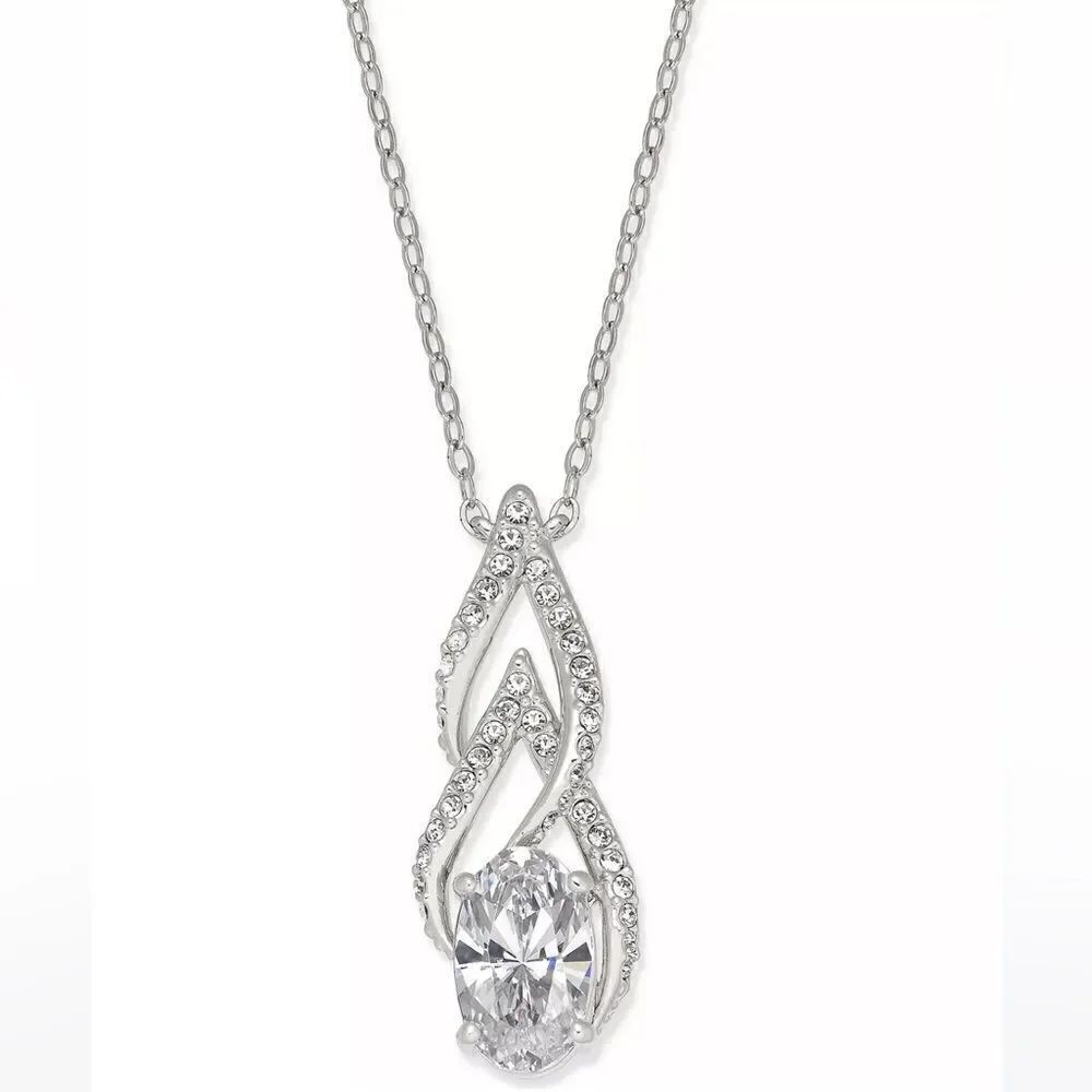 ELIOT DANORI Silver-Tone Cubic Zirconia Pendant Necklace